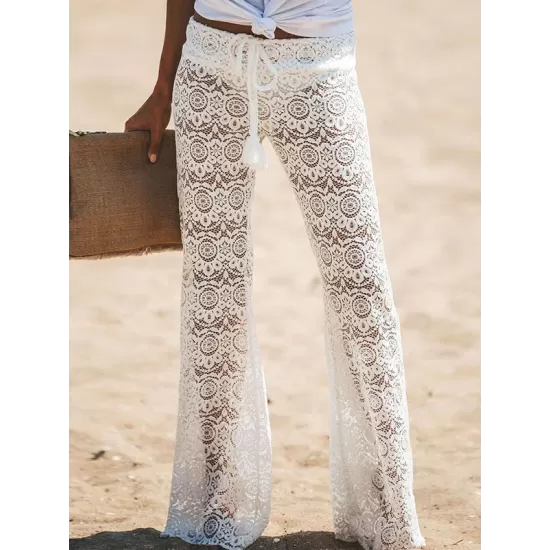 Knitted Hollow See-Through Split-Side Tasseled Cover-Up Swimwear Knitted Hollow See-Through Split-Side Tasseled Cover-Up Swimwear