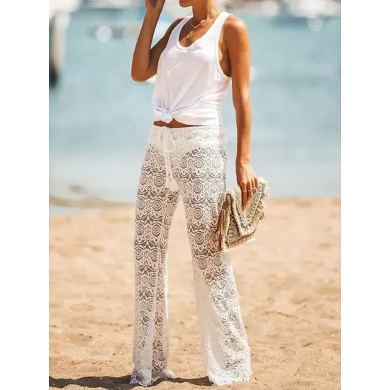 Knitted Hollow See-Through Split-Side Tasseled Cover-Up Swimwear Knitted Hollow See-Through Split-Side Tasseled Cover-Up Swimwear