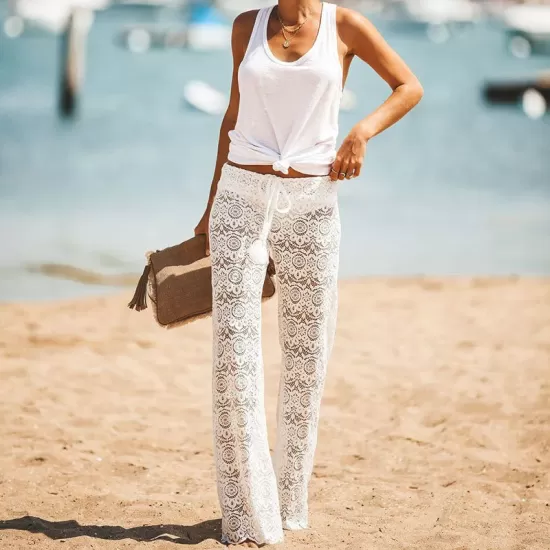 Knitted Hollow See-Through Split-Side Tasseled Cover-Up Swimwear Knitted Hollow See-Through Split-Side Tasseled Cover-Up Swimwear