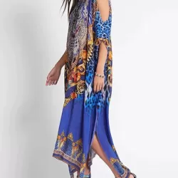 Off-The-Shoulder Half Sleeve Chiffon Split-Side Cover-Up Swimwear