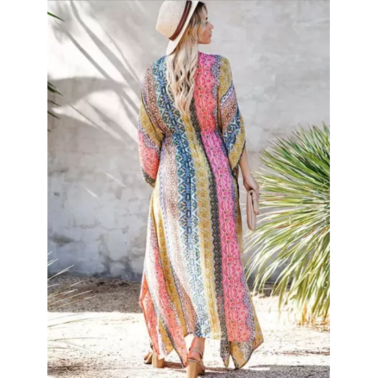 Ethnic Printed Sun Protection Cover-Ups Tops Ethnic Printed Sun Protection Cover-Ups Tops