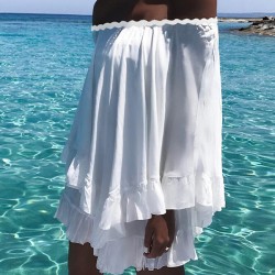 Loose Lacy Solid Color One-Shoulder Beach Mini Dresses