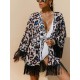 Leopard Printed Tasseled Loose Cover-Up Top Leopard Printed Tasseled Loose Cover-Up Top