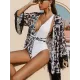 Leopard Printed Tasseled Loose Cover-Up Top Leopard Printed Tasseled Loose Cover-Up Top
