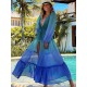 Long Sleeves Loose Bandage Color-Block Deep V-Neck Cover-Ups Swimwear Long Sleeves Loose Bandage Color-Block Deep V-Neck Cover-Ups Swimwear