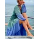 Long Sleeves Loose Bandage Color-Block Deep V-Neck Cover-Ups Swimwear Long Sleeves Loose Bandage Color-Block Deep V-Neck Cover-Ups Swimwear