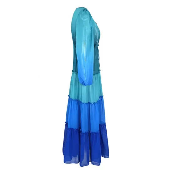 Long Sleeves Loose Bandage Color-Block Deep V-Neck Cover-Ups Swimwear Long Sleeves Loose Bandage Color-Block Deep V-Neck Cover-Ups Swimwear