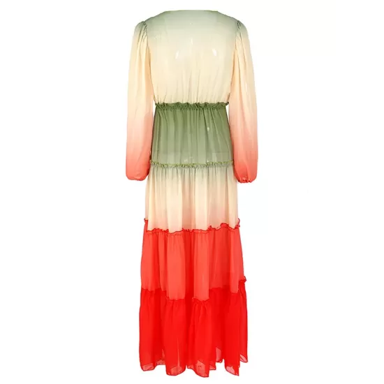 Long Sleeves Loose Bandage Color-Block Deep V-Neck Cover-Ups Swimwear Long Sleeves Loose Bandage Color-Block Deep V-Neck Cover-Ups Swimwear