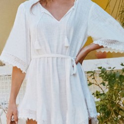 Irregular Clipping Lace-Up Half Sleeves Cover-Ups Tops