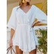 Irregular Clipping Lace-Up Half Sleeves Cover-Ups Tops Irregular Clipping Lace-Up Half Sleeves Cover-Ups Tops