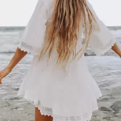 Irregular Clipping Lace-Up Half Sleeves Cover-Ups Tops