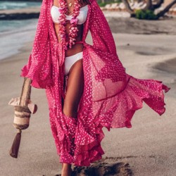 Loose Chiffon Polka-Dot Cardigan Maxi Dress