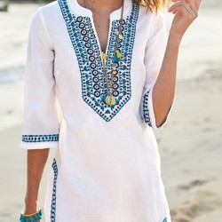 Embroidered Half Sleeves Cover-Ups Tops