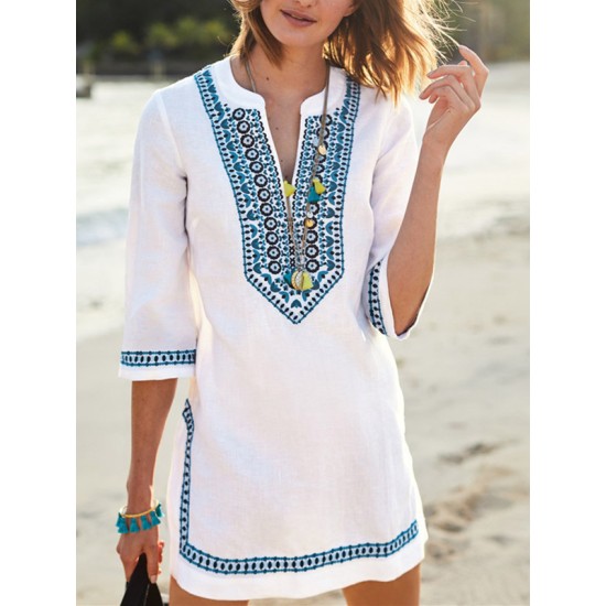 Embroidered Half Sleeves Cover-Ups Tops Embroidered Half Sleeves Cover-Ups Tops