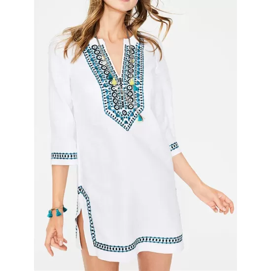 Embroidered Half Sleeves Cover-Ups Tops Embroidered Half Sleeves Cover-Ups Tops