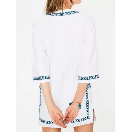 Embroidered Half Sleeves Cover-Ups Tops Embroidered Half Sleeves Cover-Ups Tops