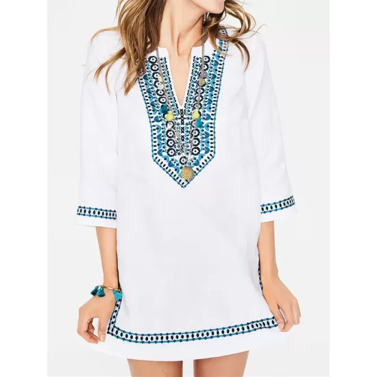 Embroidered Half Sleeves Cover-Ups Tops Embroidered Half Sleeves Cover-Ups Tops