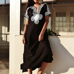 V-Neck Embroidered Split-Side Short Sleeve Cover-Up Swimwear