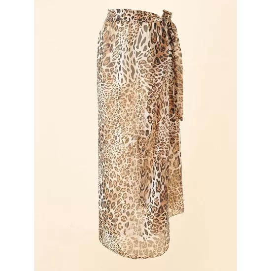 Leopard Split Side Cover-Ups Swimwear Leopard Split Side Cover-Ups Swimwear