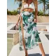 Leopard Split Side Cover-Ups Swimwear Leopard Split Side Cover-Ups Swimwear
