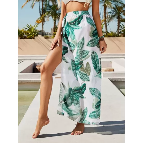 Leopard Split Side Cover-Ups Swimwear Leopard Split Side Cover-Ups Swimwear