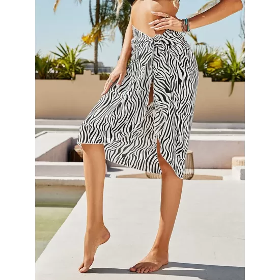Leopard Split Side Cover-Ups Swimwear Leopard Split Side Cover-Ups Swimwear