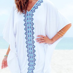Printed Batwing Sleeves Tasseled Cover-up