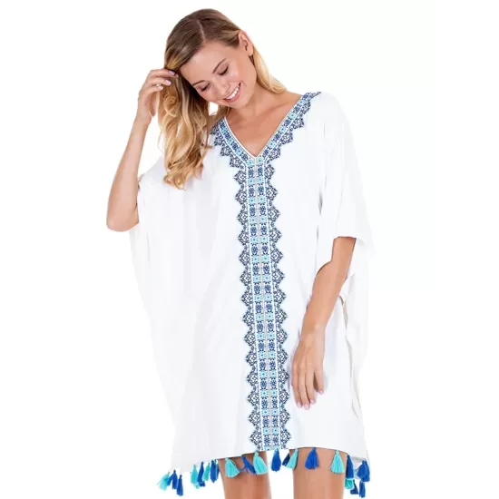 Printed Batwing Sleeves Tasseled Cover-up Printed Batwing Sleeves Tasseled Cover-up