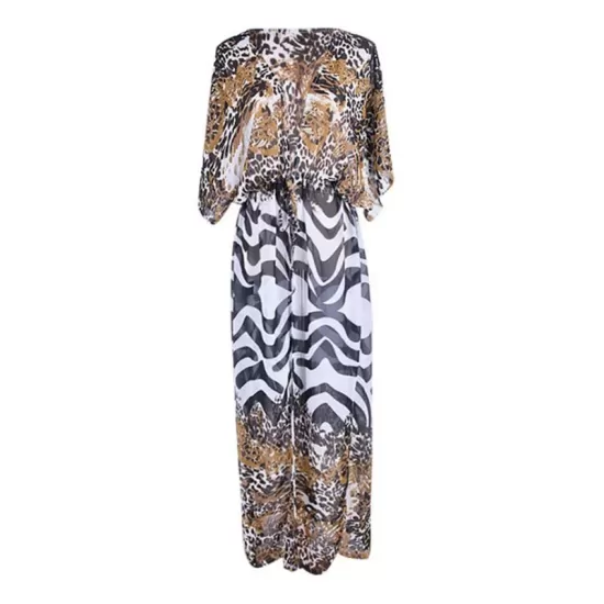 Chiffon Leopard&Zebra Short Sleeve Loose Cardigan Cover-Up Swimwear Chiffon Leopard&Zebra Short Sleeve Loose Cardigan Cover-Up Swimwear