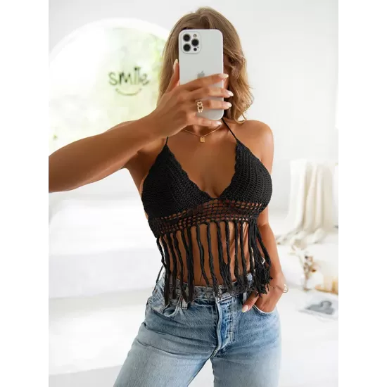 Halterneck V-Neck Cover-Ups Top Halterneck V-Neck Cover-Ups Top