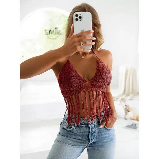 Halterneck V-Neck Cover-Ups Top Halterneck V-Neck Cover-Ups Top