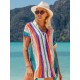 Loose Contrast Color Striped Hollow Split-Side Cover Up Loose Contrast Color Striped Hollow Split-Side Cover Up