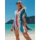 Loose Contrast Color Striped Hollow Split-Side Cover Up Loose Contrast Color Striped Hollow Split-Side Cover Up