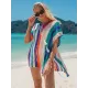 Loose Contrast Color Striped Hollow Split-Side Cover Up Loose Contrast Color Striped Hollow Split-Side Cover Up