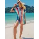 Loose Contrast Color Striped Hollow Split-Side Cover Up Loose Contrast Color Striped Hollow Split-Side Cover Up