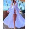 Flared Sleeves High-Low Bandage See-Through Solid Color Deep V-Neck Cover-Ups Swimwear