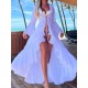 Flared Sleeves High-Low Bandage See-Through Solid Color Deep V-Neck Cover-Ups Swimwear Flared Sleeves High-Low Bandage See-Through Solid Color Deep V-Neck Cover-Ups Swimwear