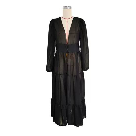 Flared Sleeves High-Low Bandage See-Through Solid Color Deep V-Neck Cover-Ups Swimwear Flared Sleeves High-Low Bandage See-Through Solid Color Deep V-Neck Cover-Ups Swimwear
