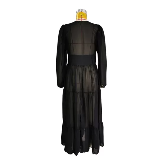 Flared Sleeves High-Low Bandage See-Through Solid Color Deep V-Neck Cover-Ups Swimwear Flared Sleeves High-Low Bandage See-Through Solid Color Deep V-Neck Cover-Ups Swimwear
