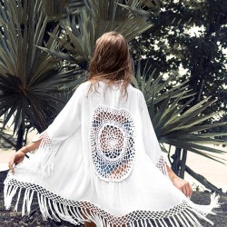 Solid Color Loose Hollow Tasseled Cardigan Cover-Up Swimwear