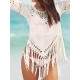 Sexy Crochetgo Split-Joint Tasseled Half Sleeve Cover-Ups Tops Sexy Crochetgo Split-Joint Tasseled Half Sleeve Cover-Ups Tops