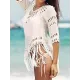 Sexy Crochetgo Split-Joint Tasseled Half Sleeve Cover-Ups Tops Sexy Crochetgo Split-Joint Tasseled Half Sleeve Cover-Ups Tops