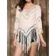 Sexy Crochetgo Split-Joint Tasseled Half Sleeve Cover-Ups Tops Sexy Crochetgo Split-Joint Tasseled Half Sleeve Cover-Ups Tops