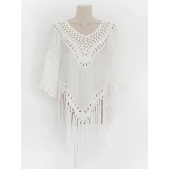 Sexy Crochetgo Split-Joint Tasseled Half Sleeve Cover-Ups Tops Sexy Crochetgo Split-Joint Tasseled Half Sleeve Cover-Ups Tops