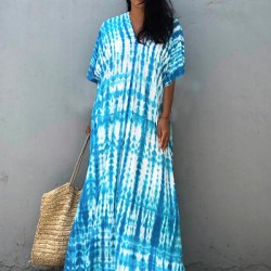 Bohemia Oversized Striped Printed Batwing Sleeves Cover-Up