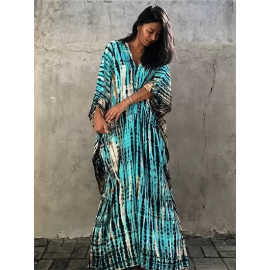 Bohemia Oversized Striped Printed Batwing Sleeves Cover-Up Bohemia Oversized Striped Printed Batwing Sleeves Cover-Up
