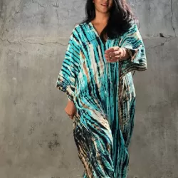 Bohemia Oversized Striped Printed Batwing Sleeves Cover-Up