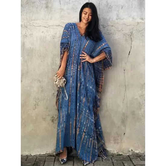 Bohemia Oversized Striped Printed Batwing Sleeves Cover-Up Bohemia Oversized Striped Printed Batwing Sleeves Cover-Up