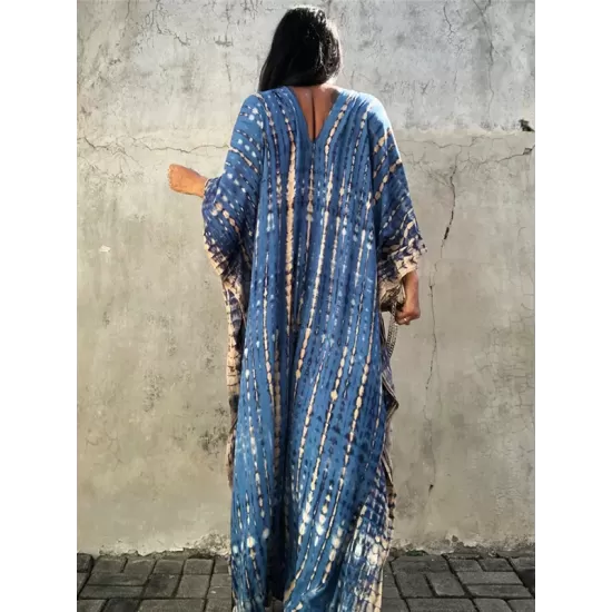 Bohemia Oversized Striped Printed Batwing Sleeves Cover-Up Bohemia Oversized Striped Printed Batwing Sleeves Cover-Up
