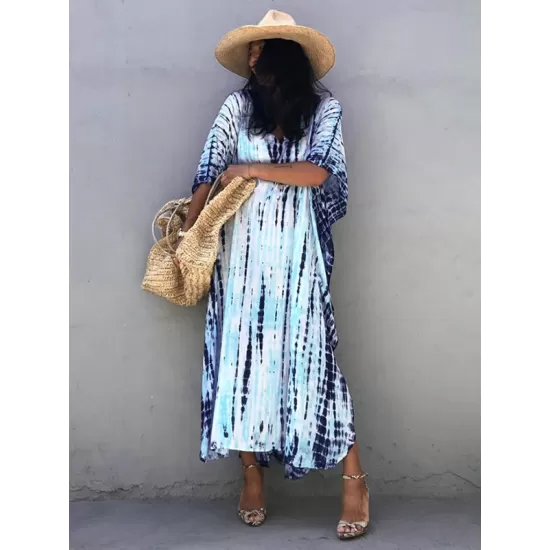 Bohemia Oversized Striped Printed Batwing Sleeves Cover-Up Bohemia Oversized Striped Printed Batwing Sleeves Cover-Up
